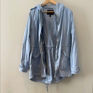 Light Blue Utility Jacket, Size 1X Hooded Casual